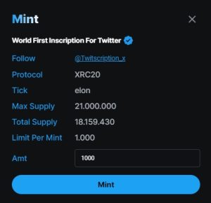 What is twitscription XRC20 ?